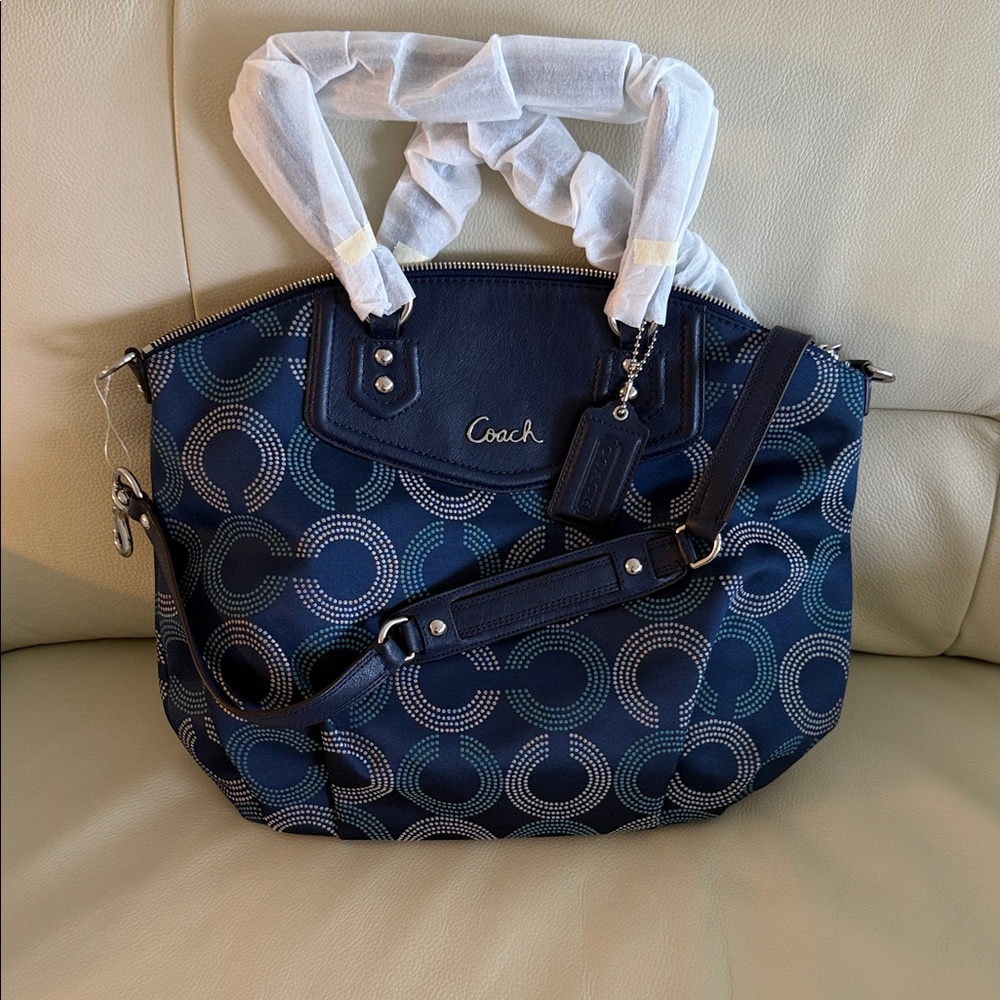 Coach Dark Blue Patterned Shoulder Bag